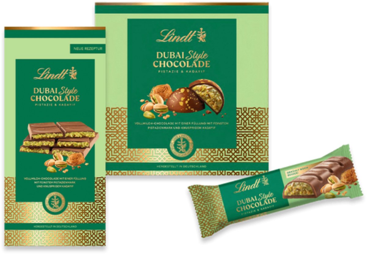 Lindt DUBAI STYLE Familie bundel 275 gram - Alle 3 varianten Lindt Dubai Style - Dubai Reep, Dubai pralines & Dubai Mini-Reep - Unieke bundel