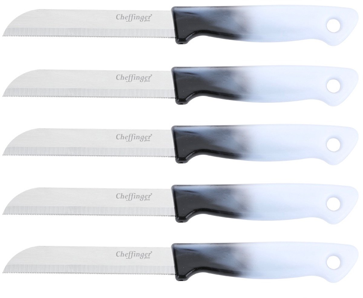 Cheffinger Schilmessenset – RVS Glad – 18 cm – Zwart – 5 Stuks - Schilmesje
