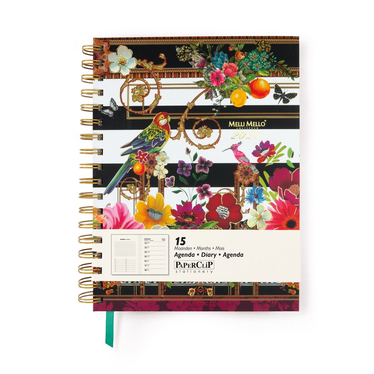 Melli Mello - Paradise Stripe Bureau Agenda 2026 - 17,5x24,5 cm - Goudfolie - Luxe Design