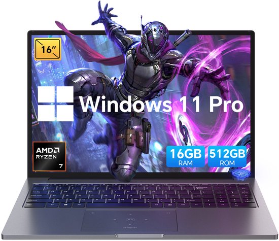 Blackview GamiBook 8 Gaming Laptop - 16 inch Full HD - 16 GB RAM - 512 GB SSD - AMD Ryzen™ 7 7735HS - Tot 4,75 GHz - WiFi 6 - Windows 11 Pro Notebook - UHD Graphics - Grijs - Blackview - Hoofdafbeelding