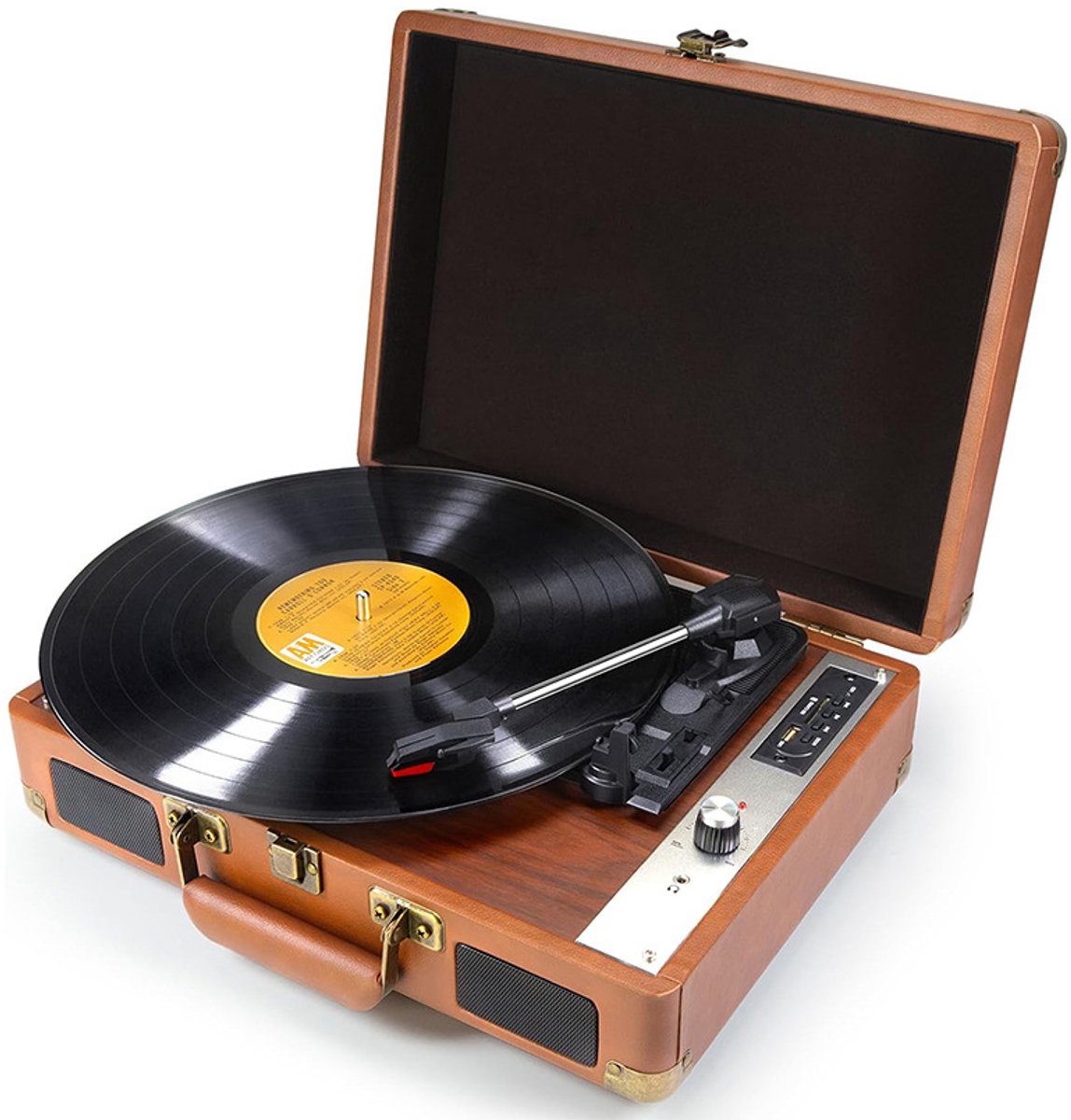 Gloovon® - Platenspeler - Bluetooth (in/uit) - LP speler - Retro platenspeler met speakers - MP3 speler - Auto-stop Functie - AUX - Bruin