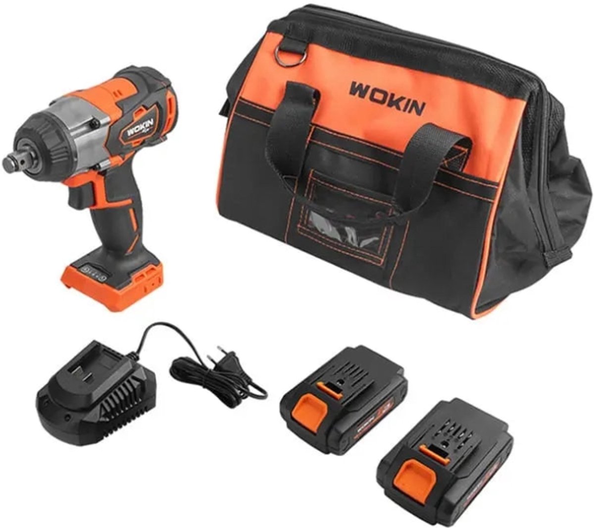 Wokin Slagmoersleutel Li-ion accu 20V koolborstelloos met 2 accu's een lader en een gereedschapstas