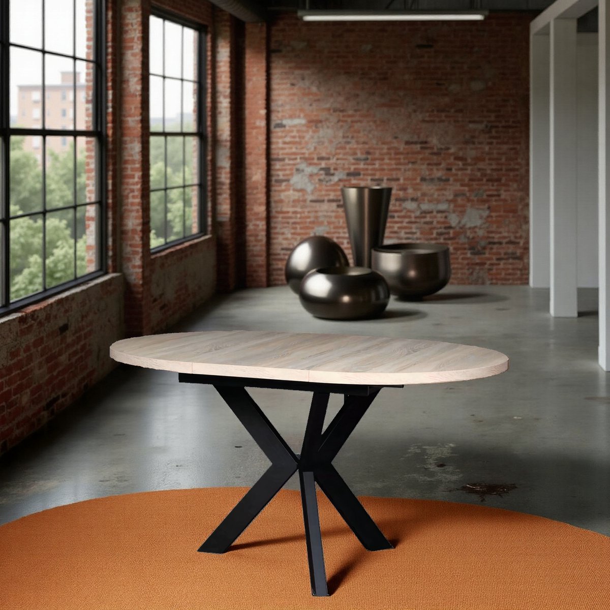 Sievoz Luxe Ronde Uitschuifbare Eettafel – Sonoma Houtfineer & Metaal – 100-138 cm – Voor 4 Personen – Stijlvolle Design Eettafel ganeey