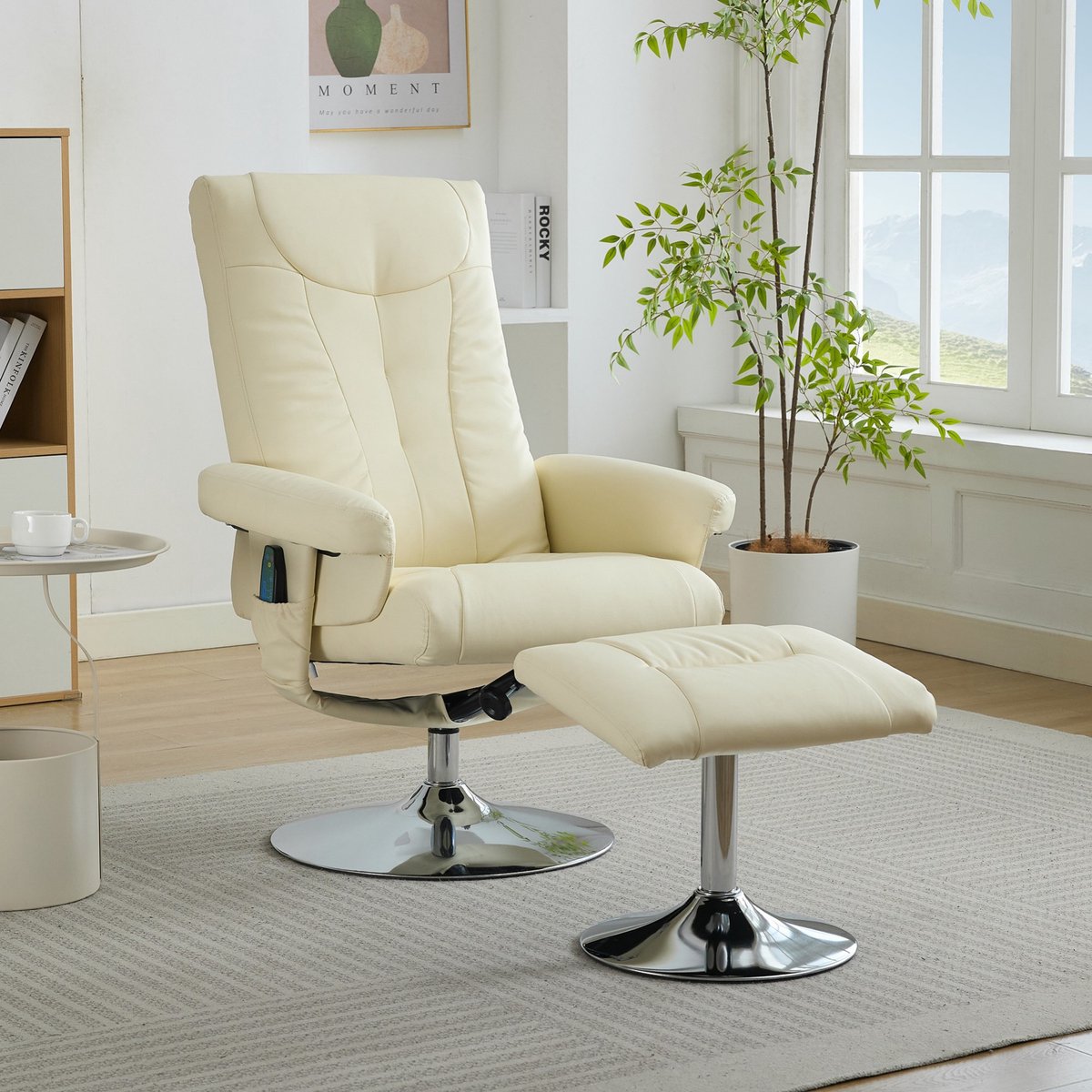 PHOEBE CAT Massagestoel - Ligfunctie - Verwarmingsfunctie - Met hocker - 360° draaibaar - Beige