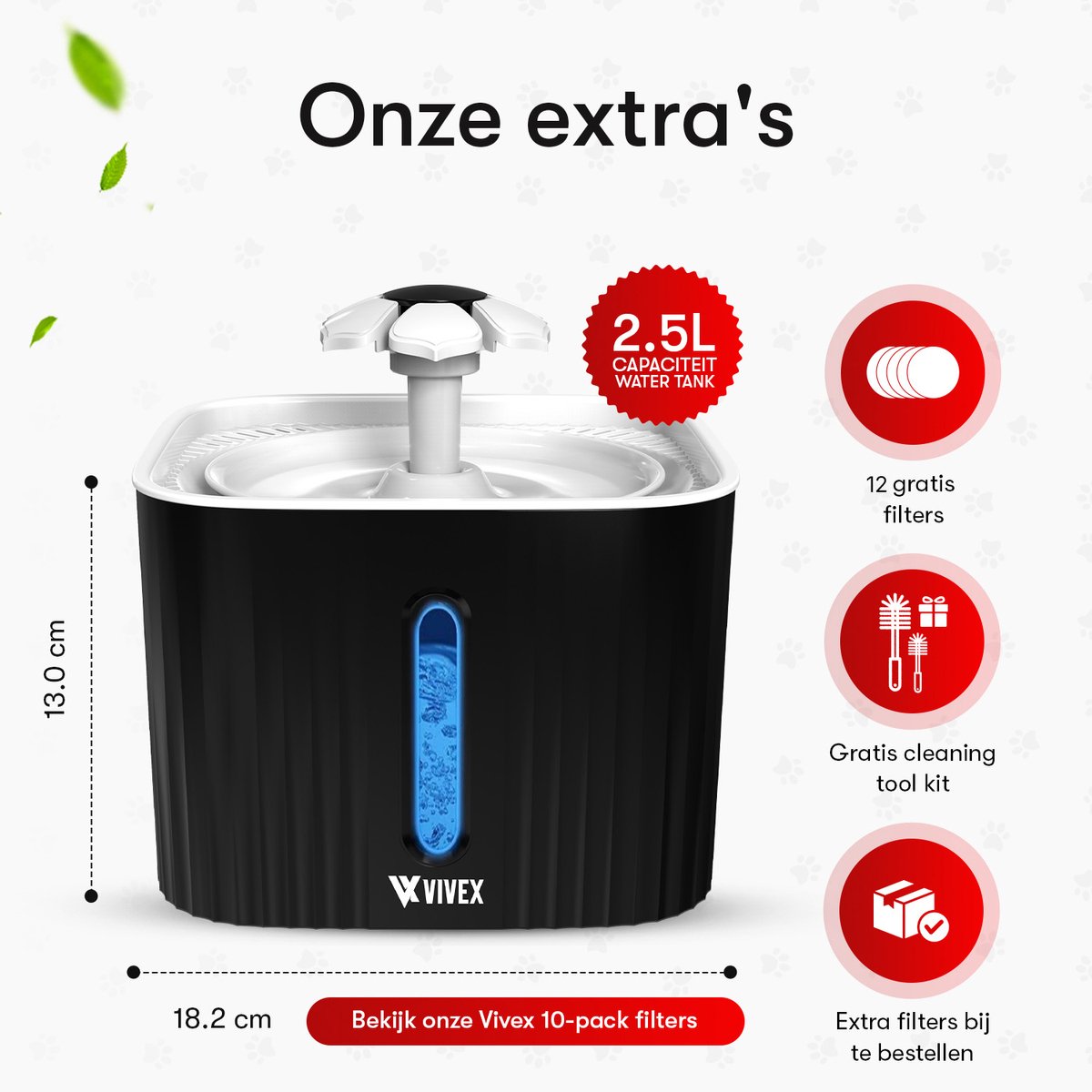 Vivex® Drinkfontein - Waterfontein voor Katten en Honden - Incl. 12 Filters en cleaning tool - Muisstil - Extra Filters thumbnail 3