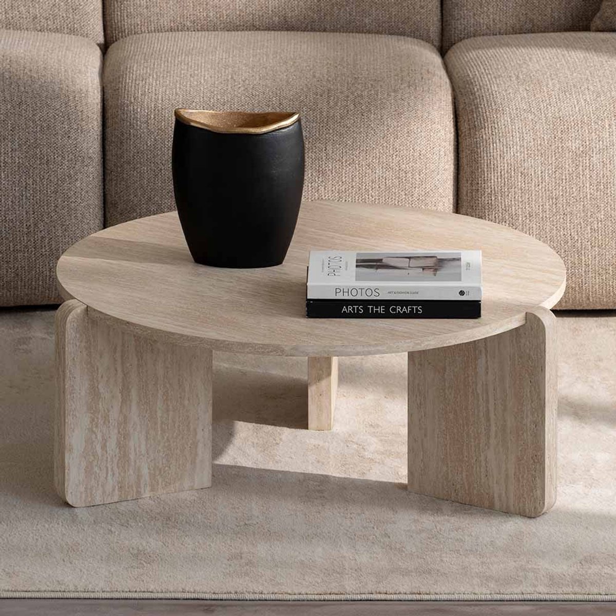 Milton & Oldbrook Salontafel Ø 80 cm Ulvila Travertinlook Beige
