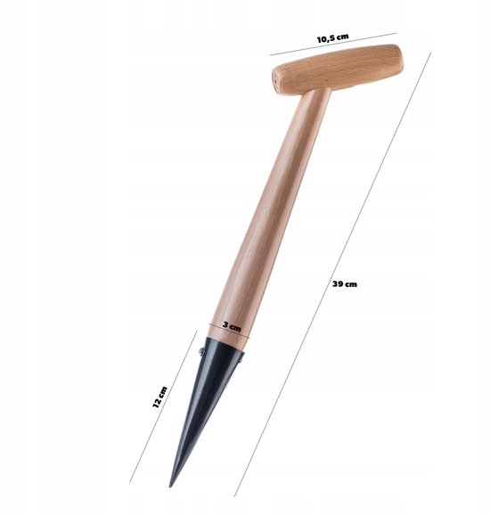 KADAX Plantenhulp van metaal, plantensteker met comfortabele handgreep van hout, bloembollenplant, uienplant, plantenschep, pikeerstok (L: 39 cm, T-handvat, zwart) van Merkloos	 — afbeelding 4