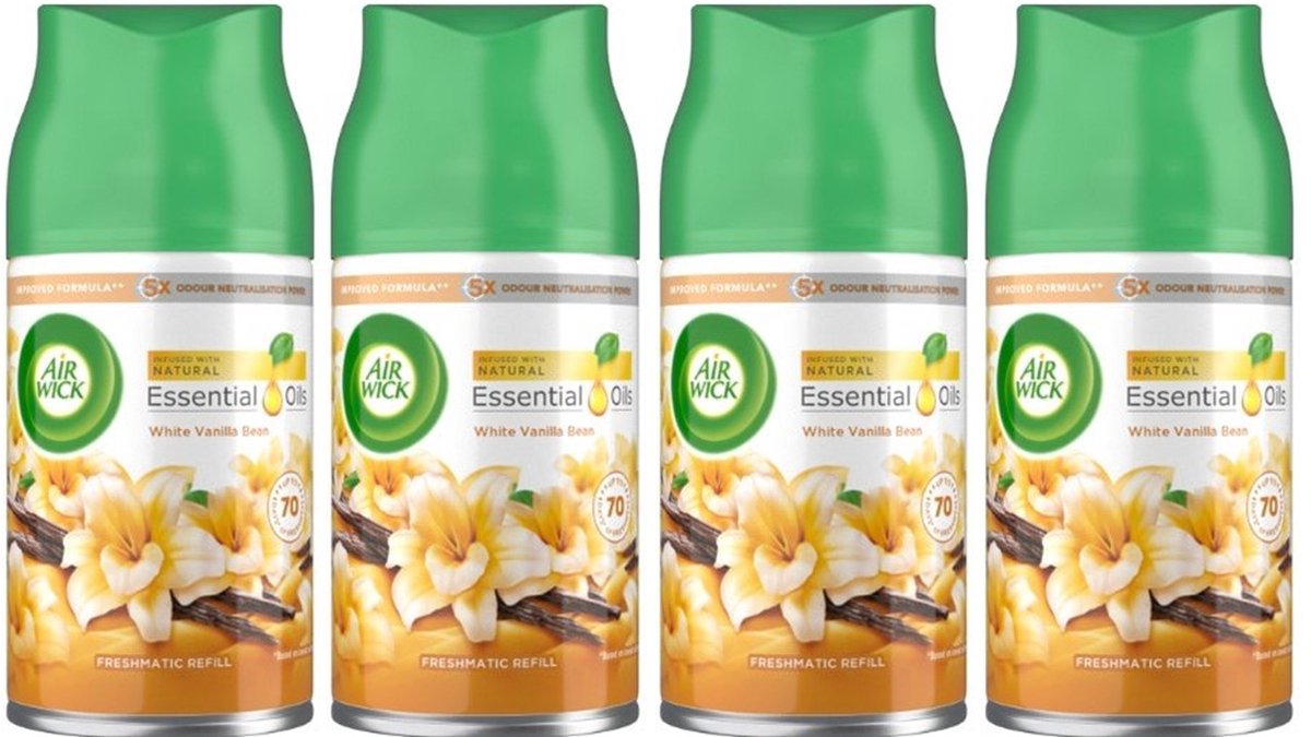Air Wick - Luchtverfrisser - Navulling - White Vanilla Bean - 250ml x 4