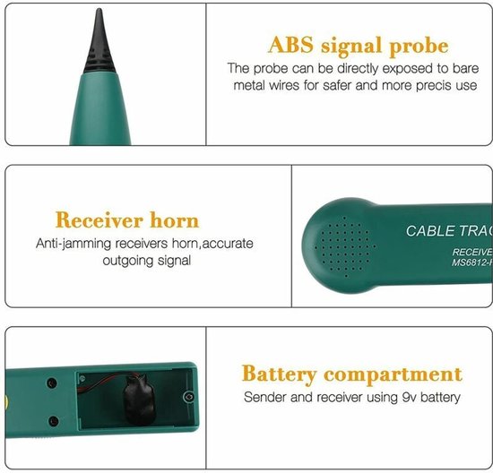 Elektrische kabelzoeker, elektrische kabeldetector, kabelzoeker, multifunctionele circuittesters, telefoonkabeltester voor het vinden van leidingen