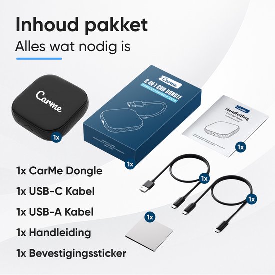 CarMe Premium 2-in-1 CarPlay Dongle - Draadloos CarPlay & Android Auto - Makkelijk Switchen Tussen Telefoons - USB-A & USB-C - Android Auto Dongle - Zwart