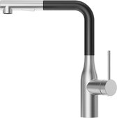 CECIPA Max Keukenkraan met Uittrekbare Uitloop - Handdouche met Slang - Uittrekbaar - 360° draaibare Mengkraan - 2 Standen - Zwart+Zilver