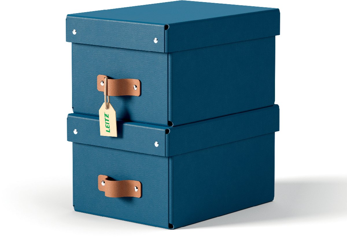 Leitz Puro Kleine Opbergdoos met Deksel - Set van 2 - 7L - 100% Gerecycled Karton - Donkerblauw