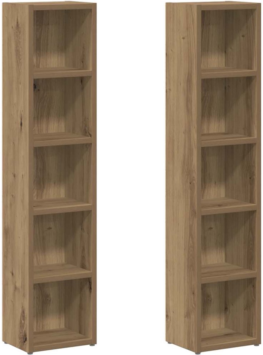 vidaXL - CD-kasten - 2 - st - 21x16x93,5 - bewerkt - hout - artisanaal - eikenkleur