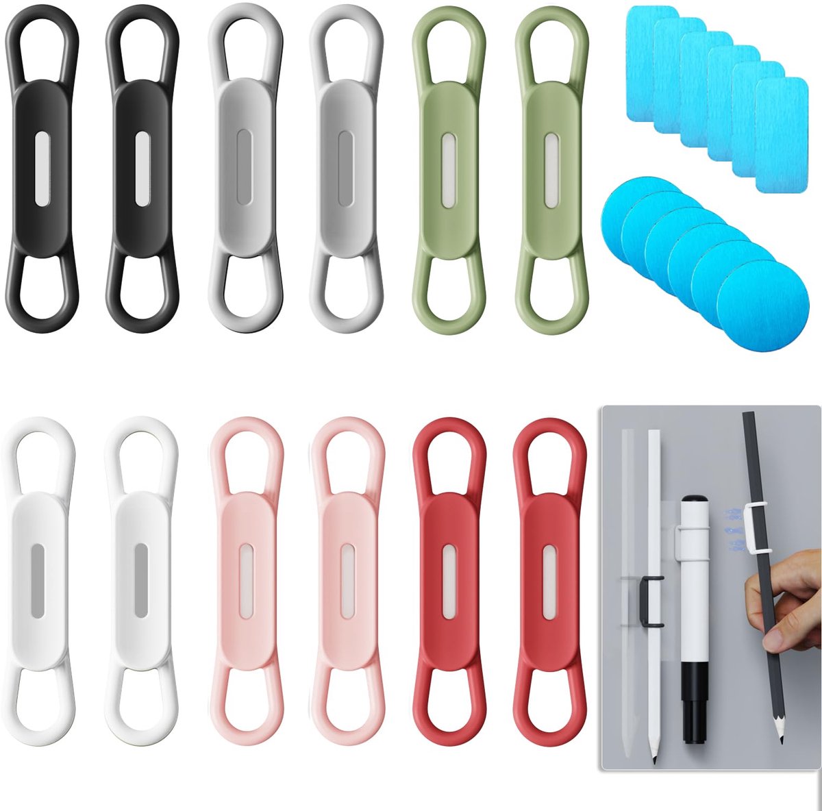 Magnetische Pennenhouder - Siliconen - Droog Afwisbaar - Voor Koelkast, Kluisje, Whiteboard, Bureau, Klembord - 6 kleuren