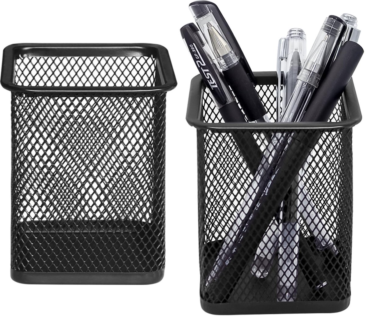 Pennen organizer - Vierkant - Van metaal - Zwart - 2 stuks
