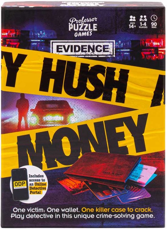Murder Mystery spel Hush Money - detective spel met online portal.
