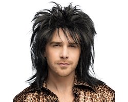 Boland - Pruik Hardrocker Zwart - Laagjes - Halflang - Mannen - Rocker - 90's - Old School - Punk - Retro - Aso - Carnaval - Themafeest - Foute Party