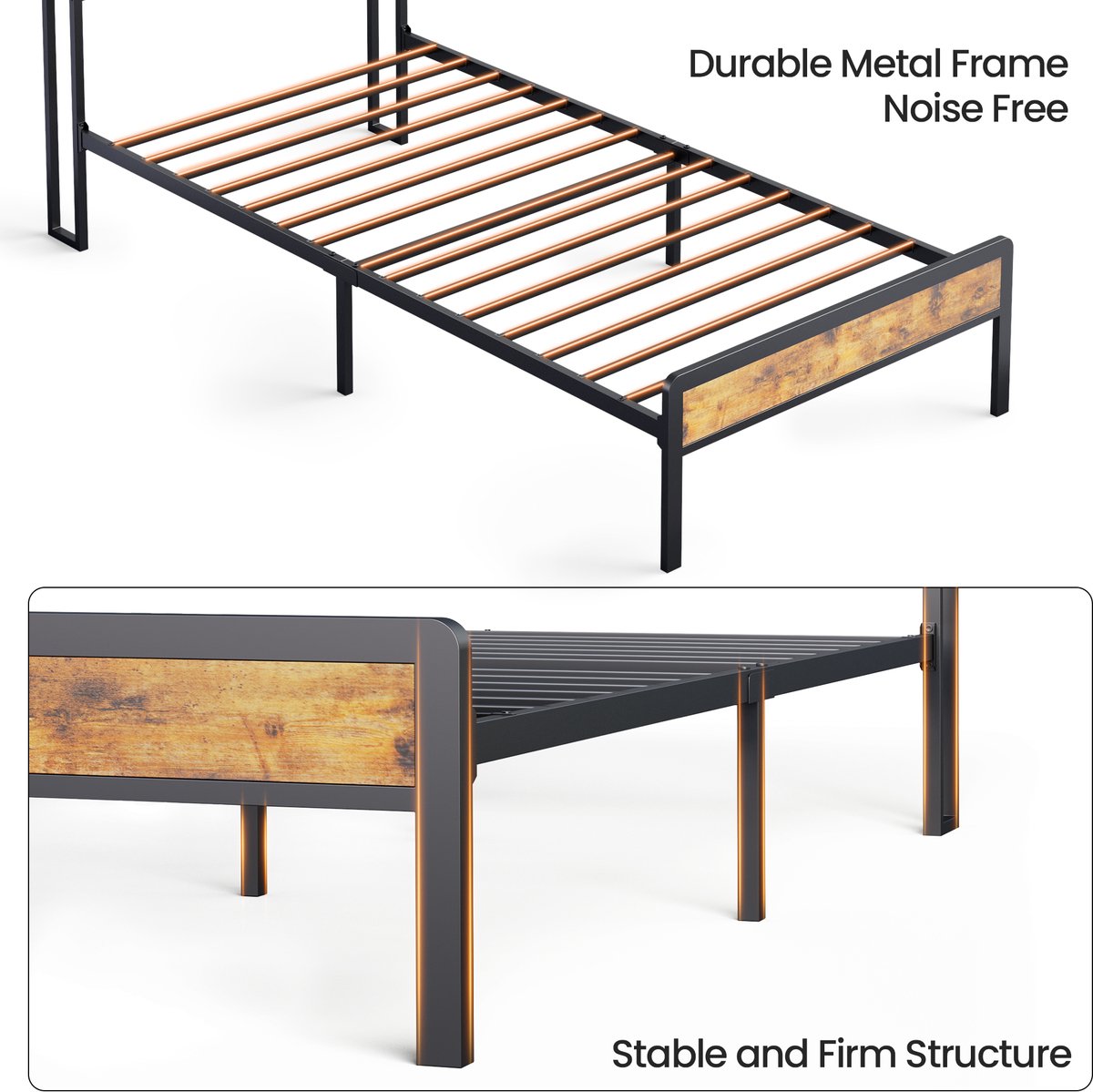 Xbro Bed 90 x 200 cm met Hoofdbord en Metalen Bedbodem, Eenpersoonsbed met 35 cm Opbergruimte, Gemakkelijk te Monteren — cadeau in Cadeau-ideeën - foto 7