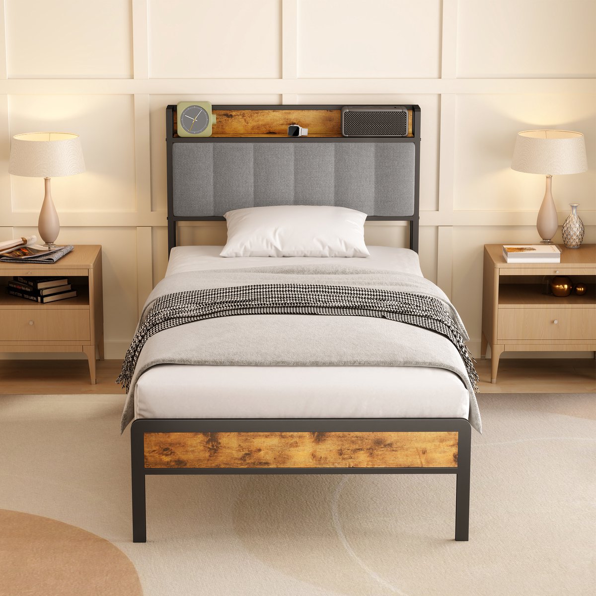 Xbro Bed 90 x 200 cm met Hoofdbord en Metalen Bedbodem, Eenpersoonsbed met 35 cm Opbergruimte, Gemakkelijk te Monteren — cadeau in Cadeau-ideeën - foto 4
