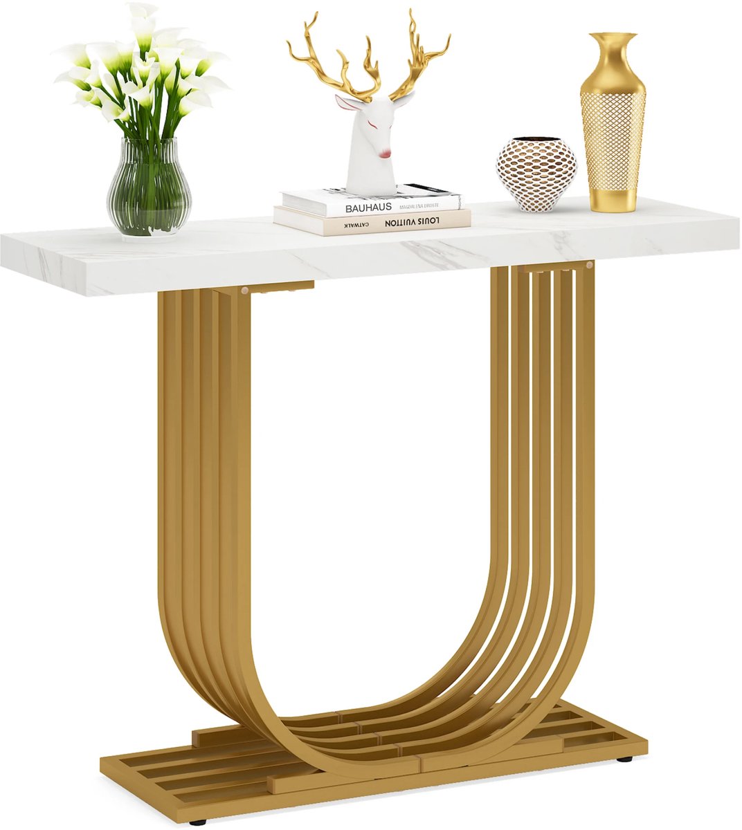 Happiq Consoletafel Valita - Haltafel - 100cm - Wandtafel - Gang of woonkamer - Goud/wit