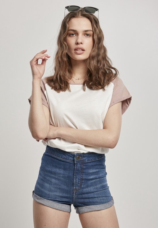 Urban Classics Tshirt Femme -2XL- Contraste Raglan Crème/Rose