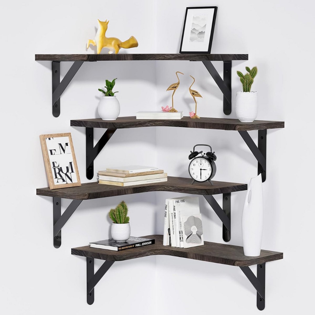 ZRSS® Hoekplank - Wandplank - Standplank Decoratief - Organizer voor Woonkamer en Keuken - Set van 4