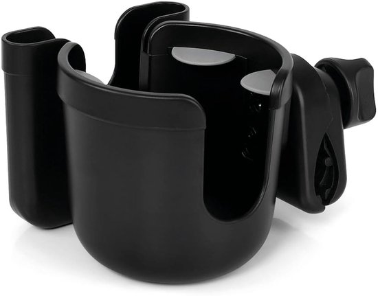Zwarte 2-in-1 telefoon- en bekerhouder.