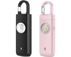 Persoonlijke Alarm - 2 Stuks - Krachtig 130 Db Geluid En Felle Flits - Persoonlijke Veiligheidsalarm - Zelfverdediging Sleutelhanger - Persoonlijke Bescherming - Noodsignaal - Senioren Alarm - Draagbaar Veiligheidsalarm - Zwart, Roze