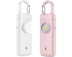 Persoonlijke Alarm - 2 Stuks - Krachtig 130 Db Geluid En Felle Flits - Persoonlijke Veiligheidsalarm - Zelfverdediging Sleutelhanger - Persoonlijke Bescherming - Noodsignaal - Senioren Alarm - Draagbaar Veiligheidsalarm - Roze, Wit