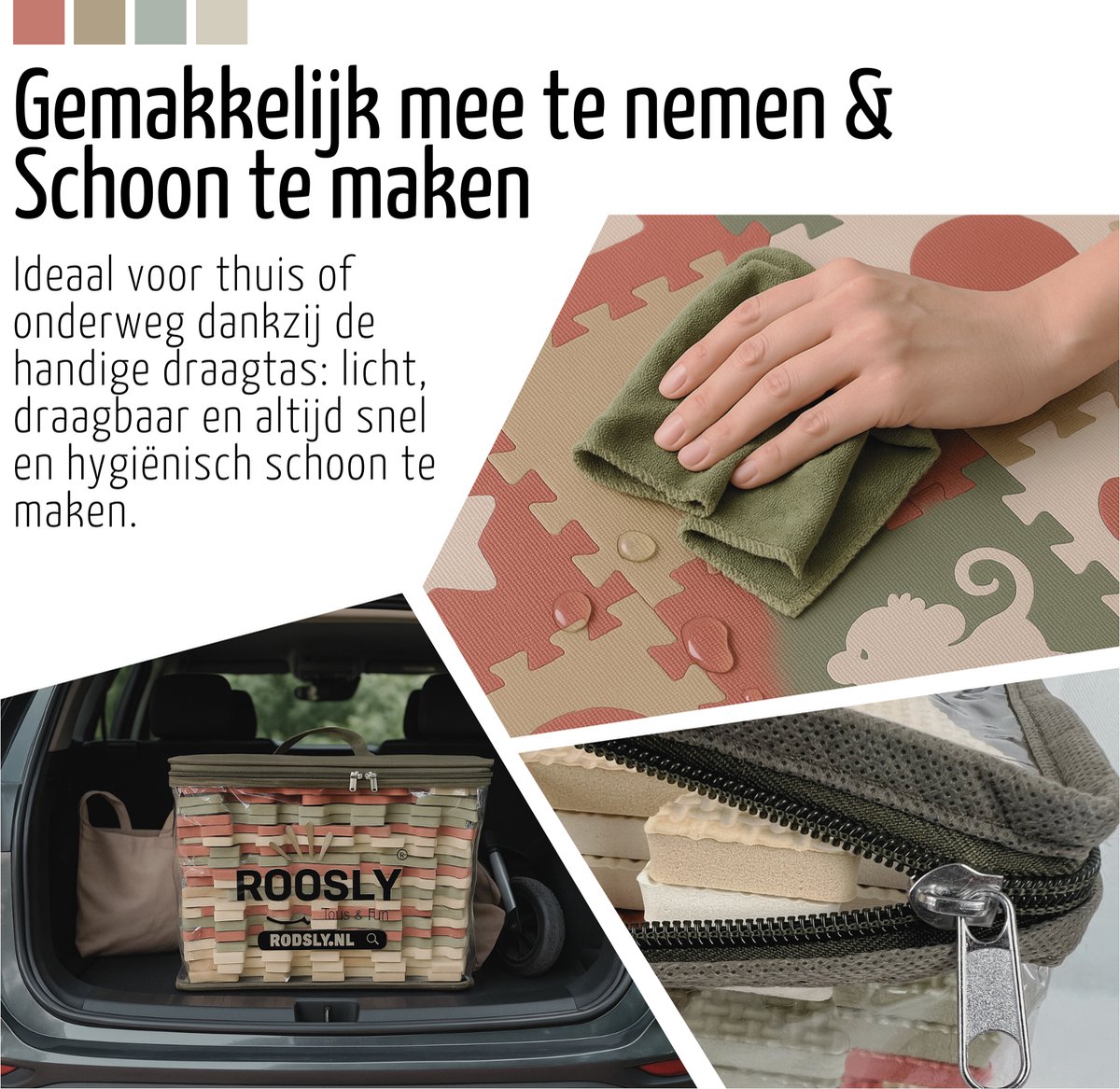 Roosly Speelmat Baby - Speelkleed Baby - babygym - kruipmat - playmat - Foam vloerpuzzel 145 x 145 cm - Opstaande Rand - Inclusief Opbergtas - speelgoed - Veilig & Zacht - Pastel — afbeelding 3
