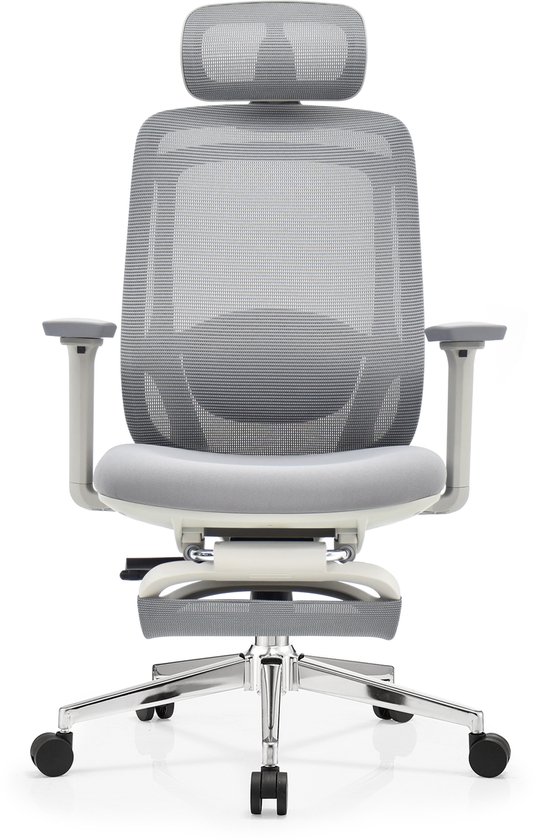 Ergolis® - Chaise de bureau ergonomique avec repose-pieds Grijs - Chaise de Office - Jusqu'à 150 kg - Chaise gaming - Chaise Gaming - Chaise de bureau