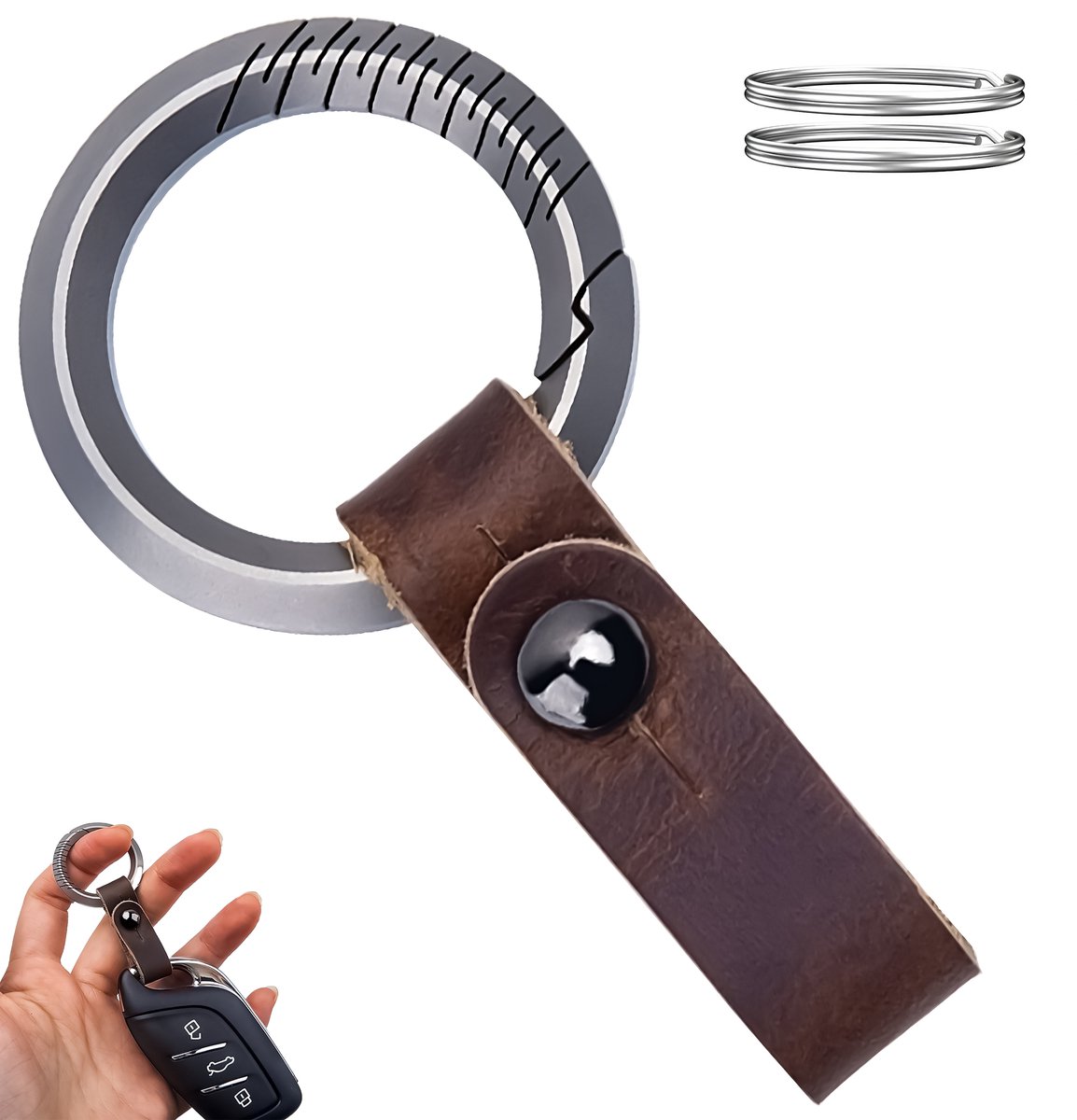 Luxe Titanium Sleutelhanger - Auto Sleutelhouder voor Volwassenen - Keychain met Ronde Karabijnhaak, Musketonhaak met Sleutelringen - Autosleutel voor Vrouwen, Mannen, Dames - Karabijnsluiting Sleutel hanger - Auto Accessoiresutelhanger