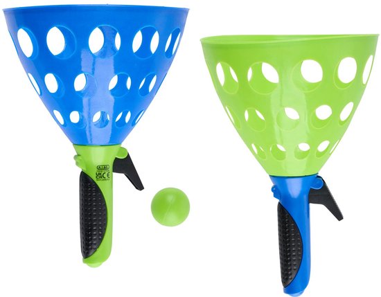 Eddy Toys Shoot & Catch Ball Set 2x - Schiet- en Vangspel met 2 Lanceerders en 2 Ballen - Actief Buitenspeelgoed voor Kinderen - Blauw en Groen