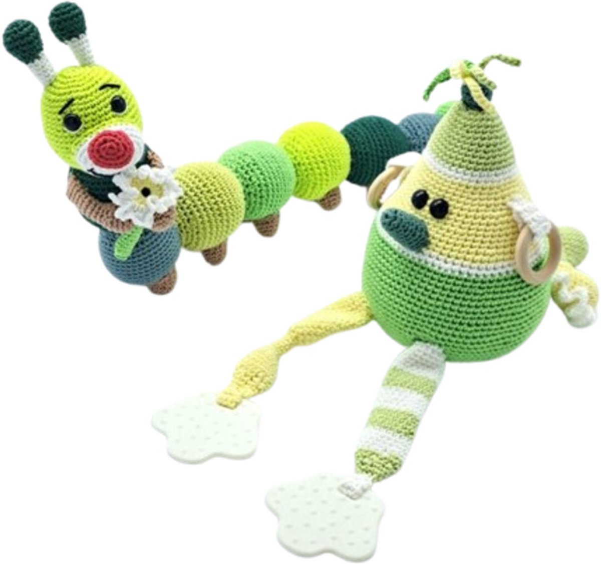 Baby Cadeauset – Kraamcadeau Jongens/Meisjes – Handgemaakte Gehaakte Rammelaar & Bijtspeeltje – Groen/Geel – Vanaf 0+ Maanden