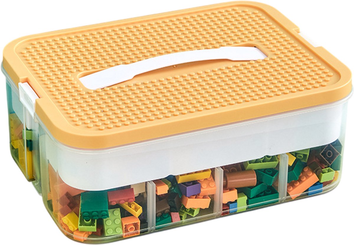 Opbergbox met vakjes – Bouwstenen opbergdoos – Enkellaags – 16 vakken – Oranje – met handvat