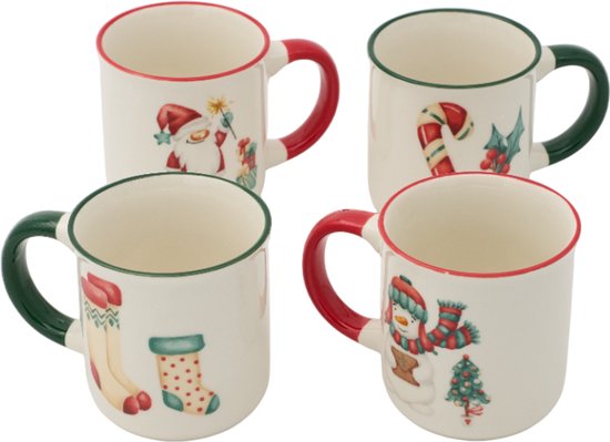 Set de tasses de Noël 300ML - Set de 4 dans un emballage cadeau - 4 imprimés de Noël