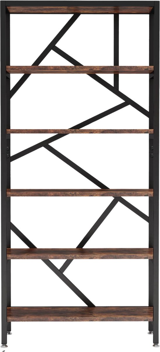 Happiq Boekenkast - Boekenplank - Wandplank - Boekenrek - Voor opbergen / woonkamer / kantoor - Industrieel - met open planken - Rustiek Bruin 02