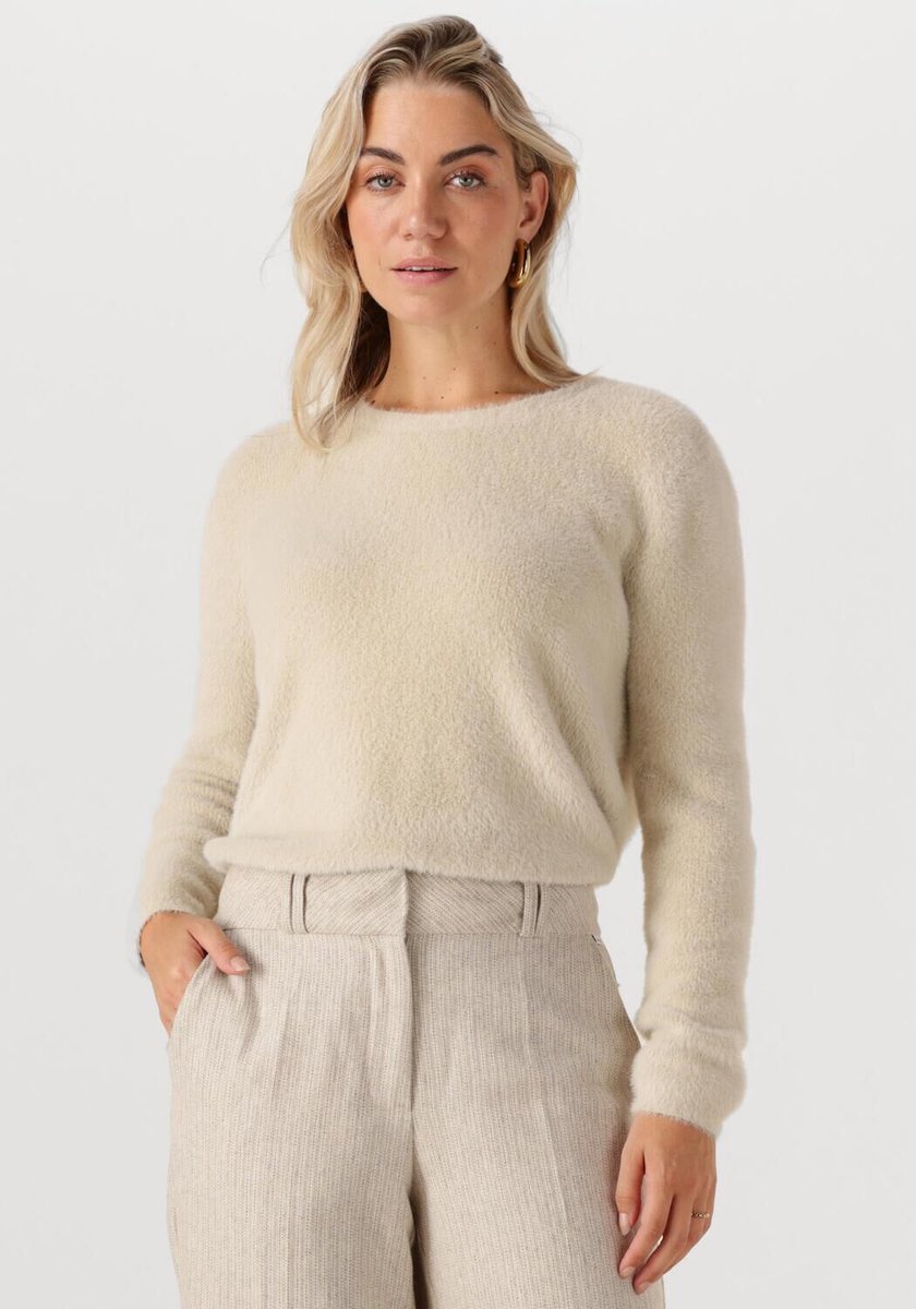 Simple Knit-feather-met-25-3 Truien & vesten Dames - Sweater - Hoodie - Vest- Ecru - Maat L