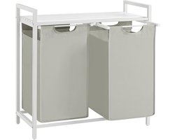 Conway Living® Wasmand 2 Vakken – Uitschuifbare Wassorteerder met Plank - 73 x 33 x 72 cm - Wasmanden - Wasbox Metaal - Wit