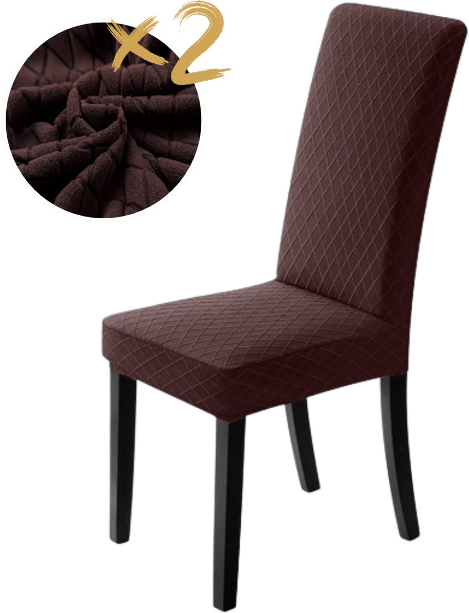 Home2go Stoelhoes - Eetkamer Stoelhoezen - Zetelhoes - Stoelbeschermer - Stoelhoezen Stretch - Bruin Met Patroon - 2 stuks - Inclusief stoelviltjes