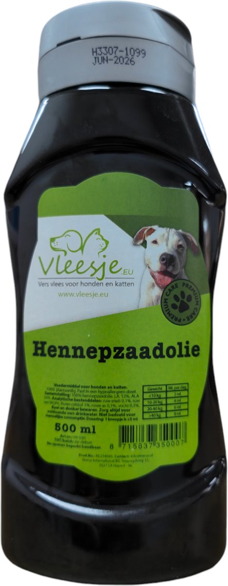 Hennepzaadolie Vleesje fles 500 ML