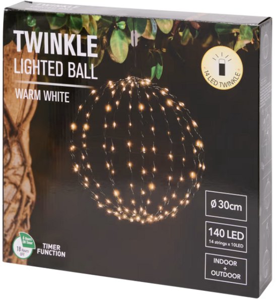 Boule lumineuse Blanc chaud Ø 30 cm - 140 LED - Intérieur et extérieur - Suspension - Noël