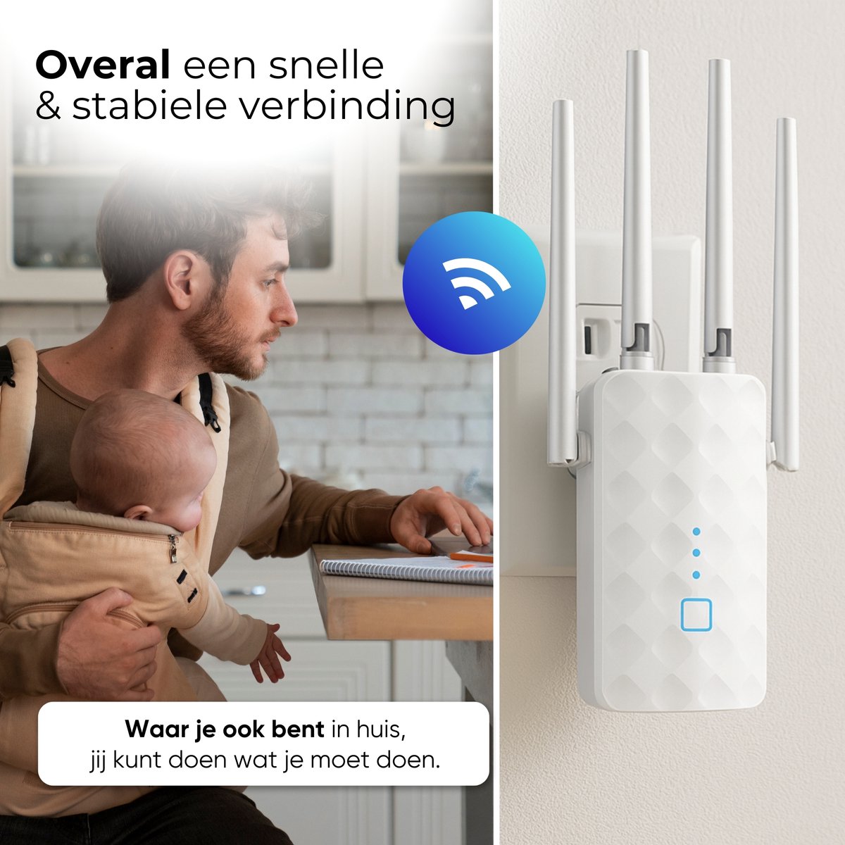 Afbeelding 3 van WiFi Versterker Stopcontact – 1200 Mbit/s – Dual Band 2.4G & 5G – WiFi Repeater – WiFi Booster – WiFi Extender – Inclusief Ethernetpoort & NL Handleiding