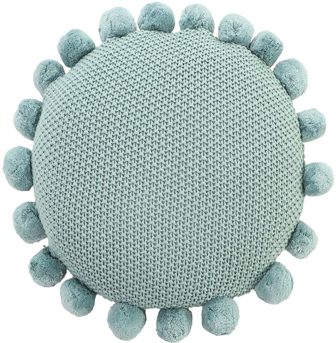 Urbane Hide | Kussenhoezen | Kussenhoes | Kussenhoesjes | Sierkussen | 40 cm | Ronde Gebreide met Pompons | Katoen | Blauw | Zonder binnenkussen