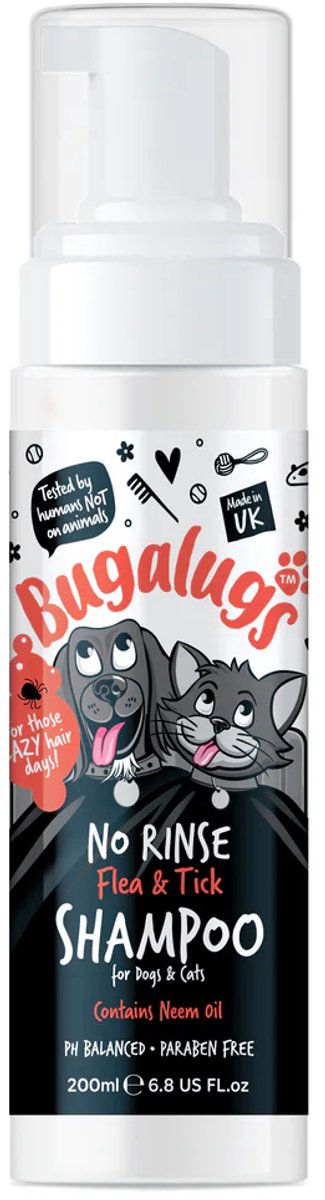 Bugalugs No-Rinse Vlooien & Teken Shampoo voor Honden – Met Neemolie – Zonder Uitspoelen – 200ml