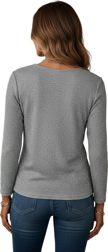 Pull Argent Glitter - Col V- Paillette - Femme - Chemise à manches longues - Brillant