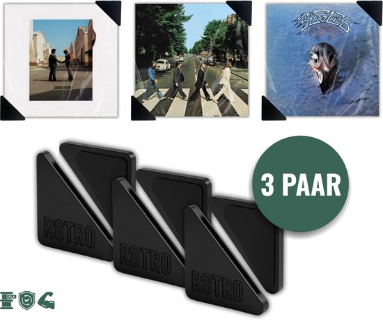 LP houder muur - Zelfklevend – 3 paar – Retro vinyl album houder - Albumhoezen Display - Muurbevestiging zonder boren – Plakkende Elpee houder - Ophangsysteem - Opbergsysteem