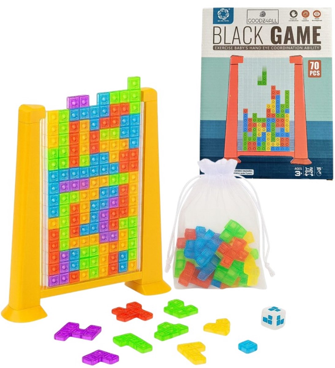 Goodz4All 3D Brick Game Gezelschapsspel – Educatief Speelgoed – 70 Stukken – Puzzelspel voor Kinderen en Volwassenen – Inclusief Opbergzak – Kunststof