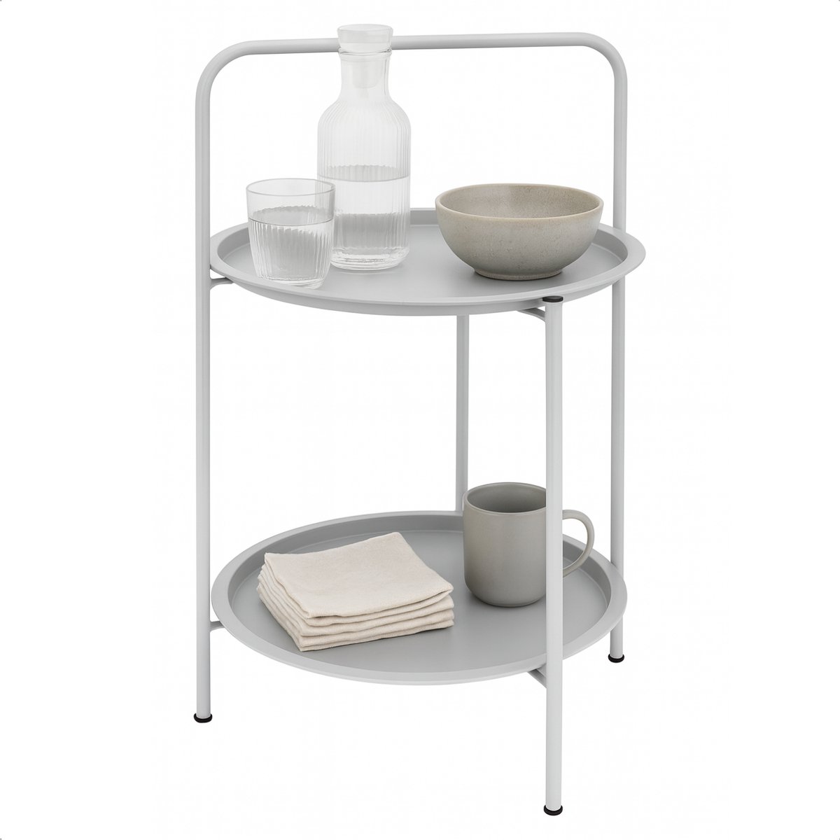 Lomera Bijzettafel Met 2 Verdiepingen - Licht Grijs Bijzettafel - Metalen Bijzettafel - Gepoedercoat Metaal - Draagvermogen - Lichtgewicht Tafel - Mat Licht Grijs - Bijzettafel Voor Woonkamer nvt