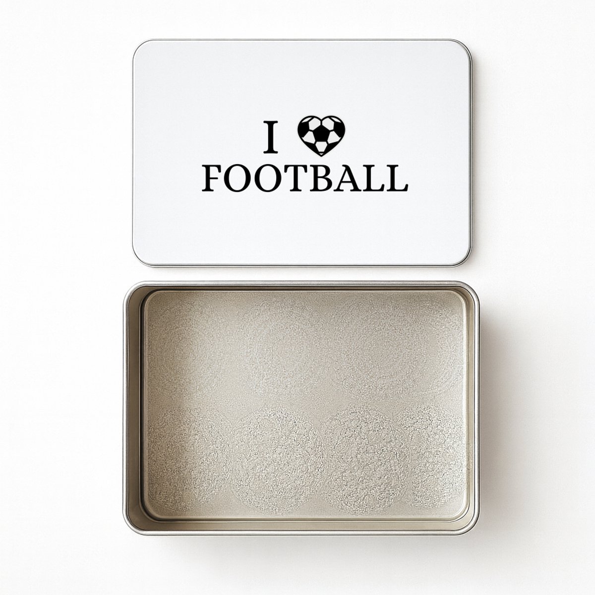 Hacebo® - I love football koektrommel rechthoekig - Voetbal - voetballers - koekblik – koektrommels – bewaarblik - snoeptrommel - sport - atleten - kado - cadeau - koek trommel - 20 x 13 CM